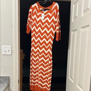 Ashley Stewart Orange and White Dolman Sleeve Midi Dress